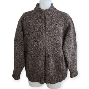 L.L. Bean Men's Brown Shetland Wool Full Zip Sweater Size Medium